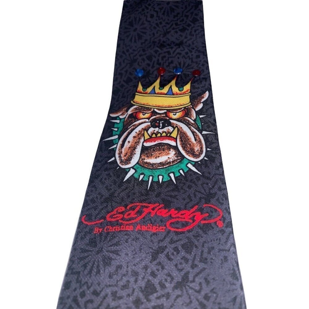 Ed Hardy Christian Audigier Silk Necktie Bull Dog and Crown Mens Tie‎